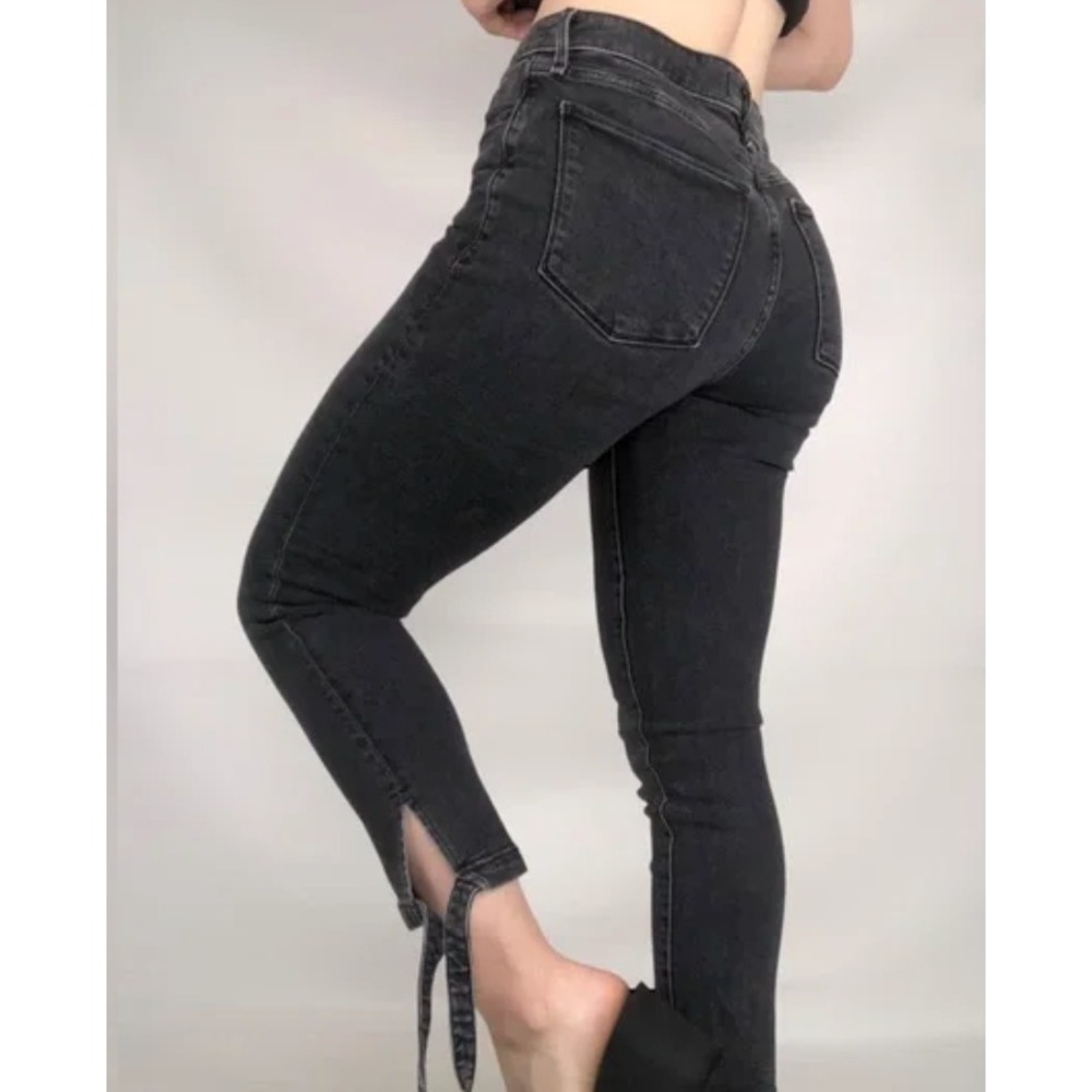 ABERCROMBIE & FITCH High Rise Super Skinny FADED BLACK JEANS Ties @ Ankle 25/0-R